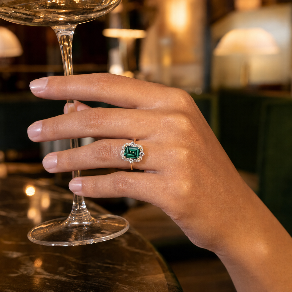 THE FLORENCE | EMERALD HALO RING
